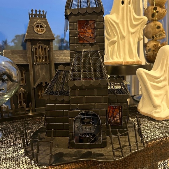 Pottery Barb Retired Spooky Halloween Haunted House Tea Light Luminary Black - Picture 5 of 14